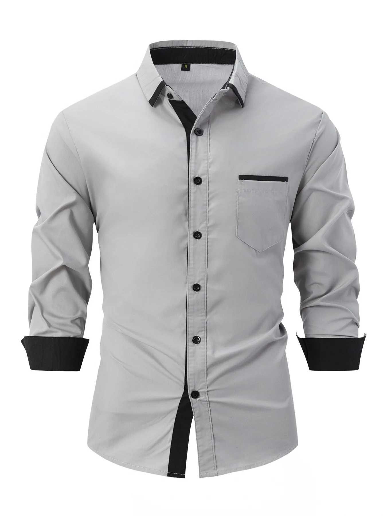 2025 New Fashionable Mens Clothing Spring and Autumn Cotton Mens Color Blocked Business Slimming Casual Shirt Long Sleeve M260305