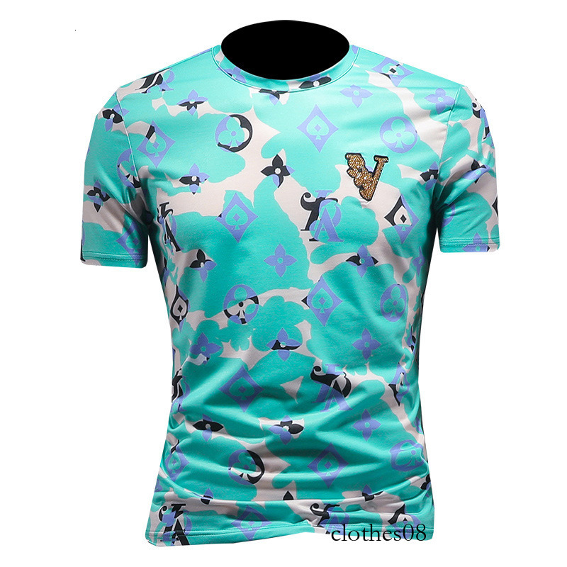 Men's New Summer T-Shirt Fashion European and American Style T-Shirt, Fine Craftsmanship, Mercerized Cotton, Multi-Color Print