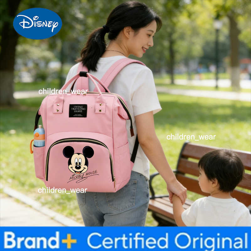 Disney New Stylish Backpack Large Capacity Childrens Backpack Cartoon Mickey Mouse Zippered Travel Bag Childrens Gift H260305