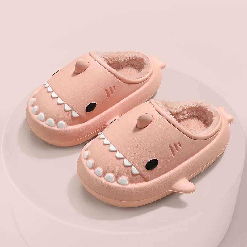 KIDMI Plush Lining For Women Men Cartoon Shark Slip On Cotton Slides Waterproof Thick Bottom Fuzzy Cozy Warm Slippers