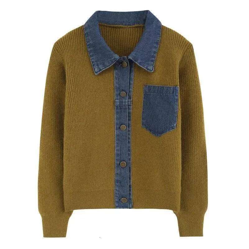 2025 Spring Autumn New Single breasted Knitted Coat Women's Design Sense Cowboy Splicing Cardigan Outwear Lady Casual Top XJ260305