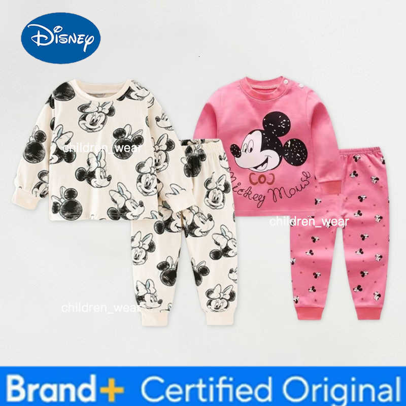 Disney 0-4 Age Baby Underwear Suit Printed Cartoon Cute Minnie Girls Long Sleeved Set Pajamas Autumn Clothing Kids Home Clothes Outfits H260305