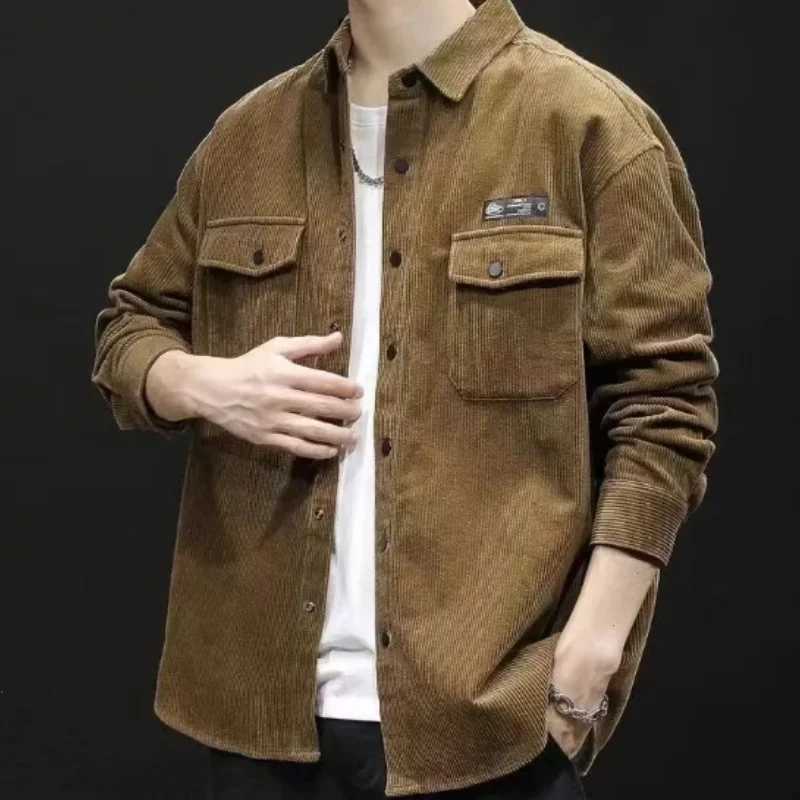Mens Cardigan Corduroy Shirt Jacket 2024 New Spring Autumn Casual Thin Bomber Jackets Men Workwear Oversize M-5XL M260305