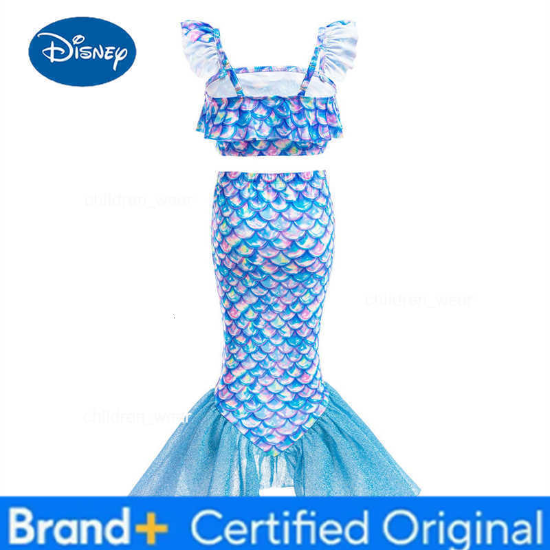 Disney Mermaid Tail Beach Bikini Children Swimming Sets Girls 3Pcs Swimsuit Bathing Suit Kids Cosplay Fancy Swimwear Costume H260305