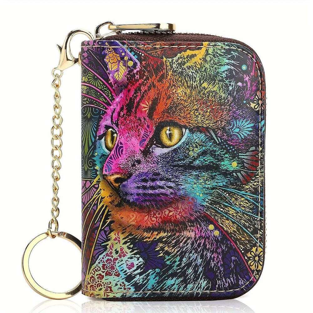 High quality leather Men Women Holder Small Zipper Wallet Solid Coin Purse Key Ring Design RFID Business Credit Card Bags C260304