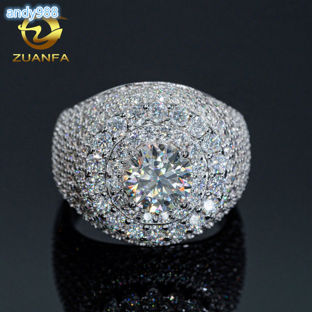 Fashion Fine Jewelry Central Cluster Ring Real Gold Plated 925 Silver Rings Men Iced Out VVS Moissanite Ring