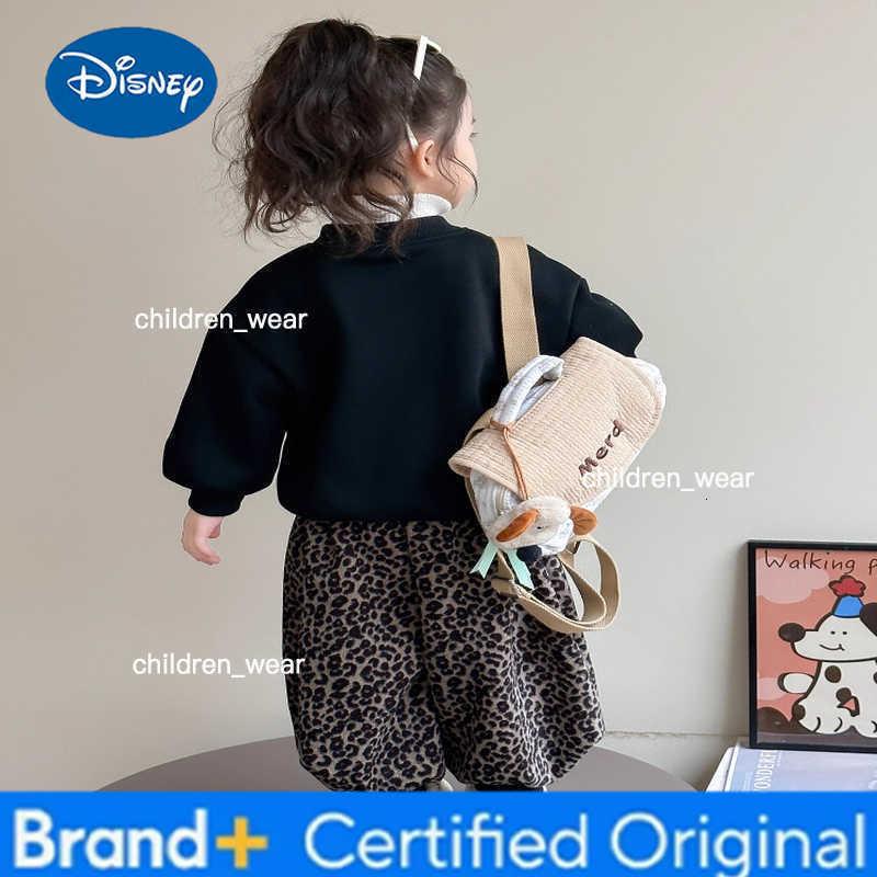 Disney Girl Clothes Sets Autumn Kid Sweatshirts Pullover Letter Top Leopard Print Pants 2pcs Suit Children Sweet Tracksuits Outfits H260305