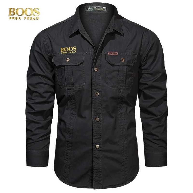 BOOSHRDAFREAuthentic Emblem Spring and Autumn Season New Shirts for Mens Long sleeved Pure Cotton Casual Solid Color Shirts for M260305
