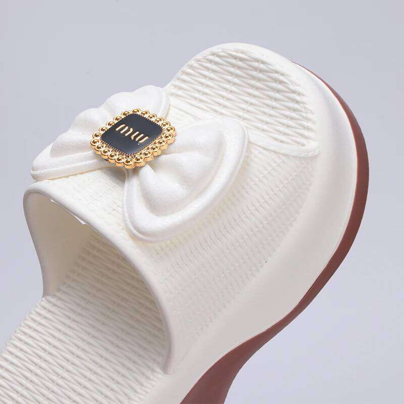 Kidmi Summer New Fashion Thick-soled Slippers 6 CM Round Head Bow Slide EVA High-value Versatile Women High Heels
