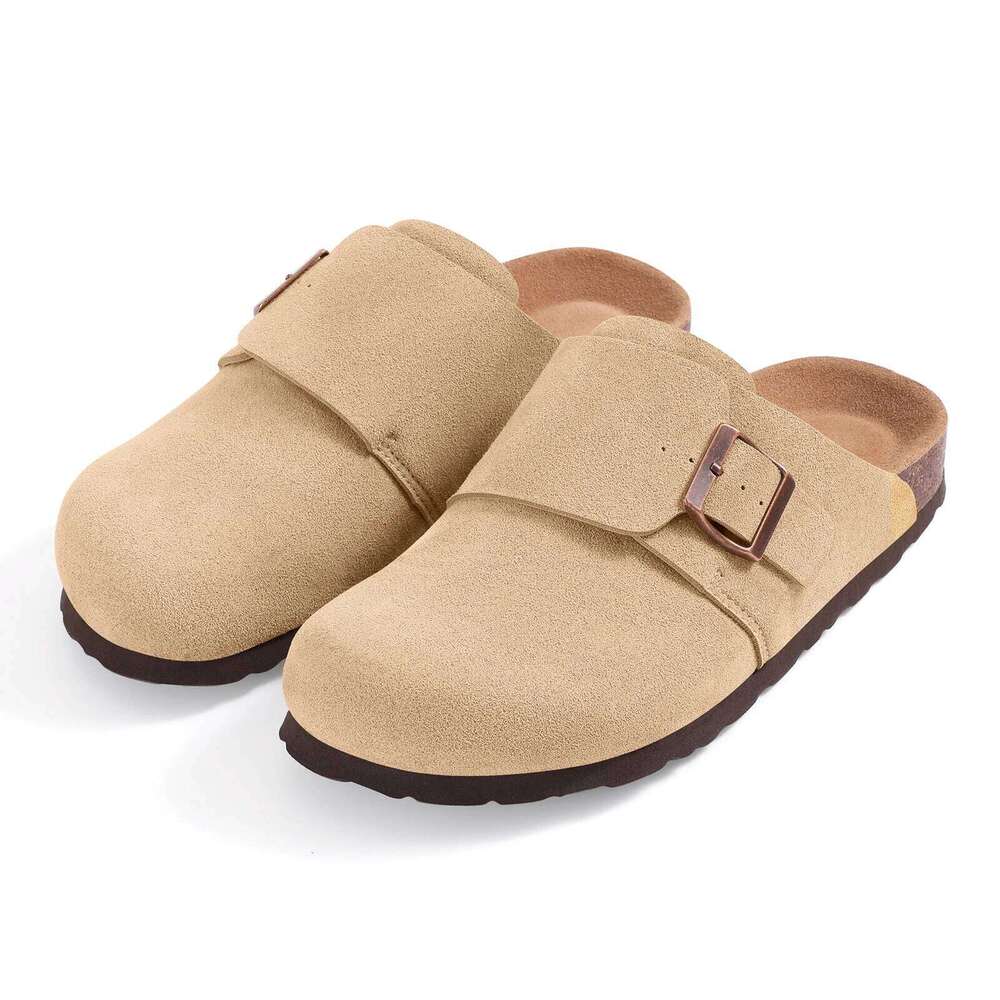 Kidmi New for Women Suede Soft Leather Clogs Classic with Metal Buckle Cork Clog Antislip Potato Slippers Waterproof Mules