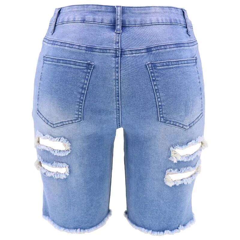New Washed Ripped Denim Shorts for Spring Summer. Women's Trendy and Individualistic Straight-leg High-waisted Short Jeans XJ260305