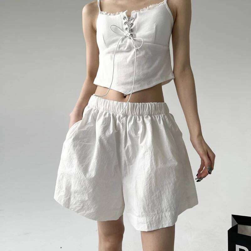 2025 New Elastic Shorts for Women Summer Thin Style High Waist Female Casual Solid Short Wide-Leg Pants Mujer XJ260305