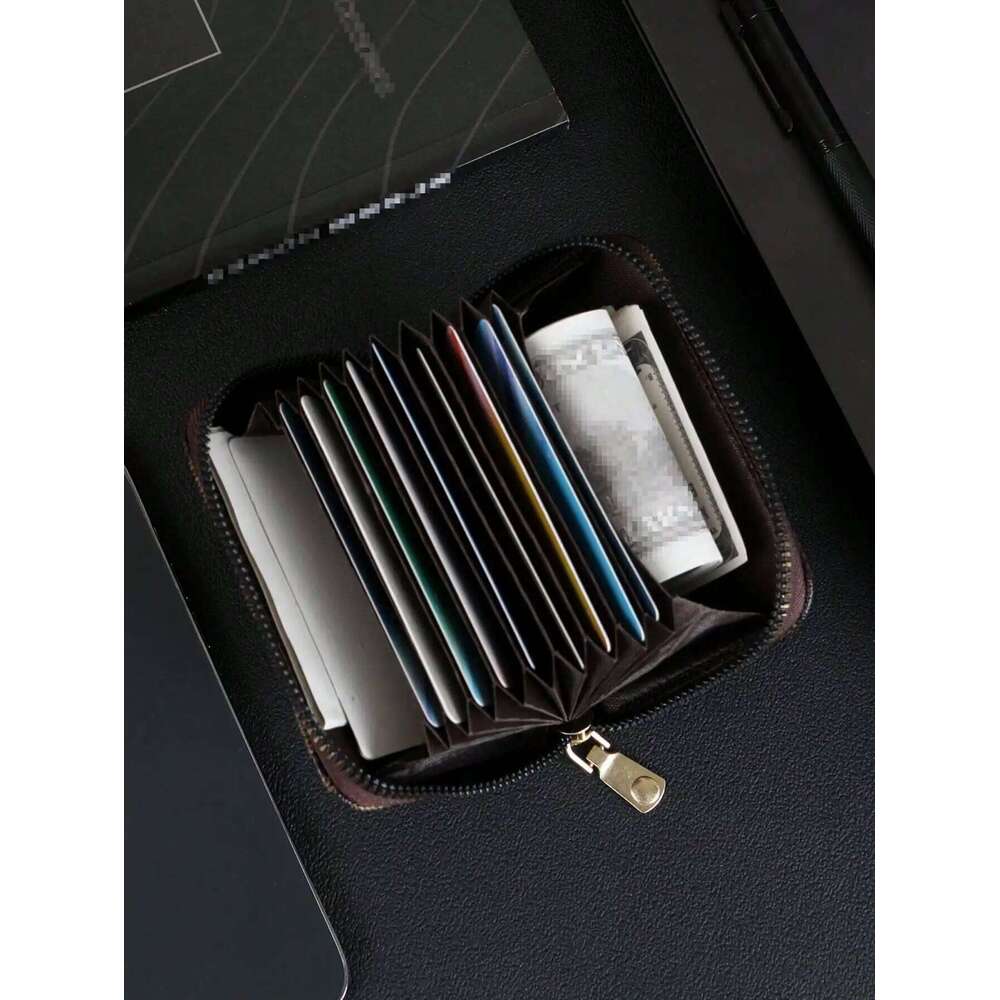 Stylish Checkered Pattern Holder Vintage Zipper Small Wallet - Portable Lightweight Card Case for Men and Women C260304