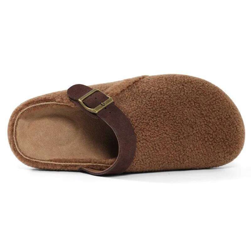 Kidmi Winter Plush Lining For Women Non-slip Platform Indoor Slides Furry Cozy Outdoor Slippers Adjustable Buckle Shoes