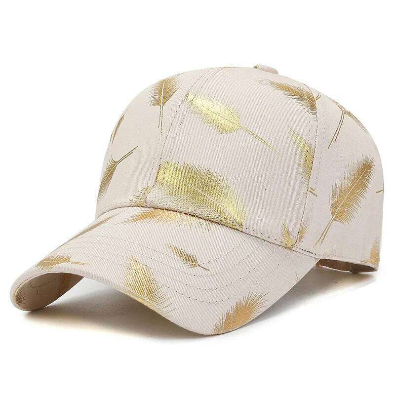 Golden feather printed youth baseball cap with adjustable outdoor casual sports sun protection and trendy duck tongue hat Y260304
