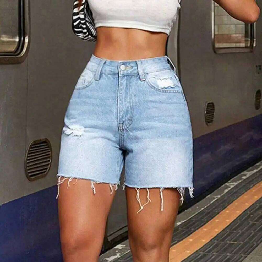 Personalized Design Breathable Stylish High Waist Denim Shorts with Ripped Holes Women for Wear XJ260305