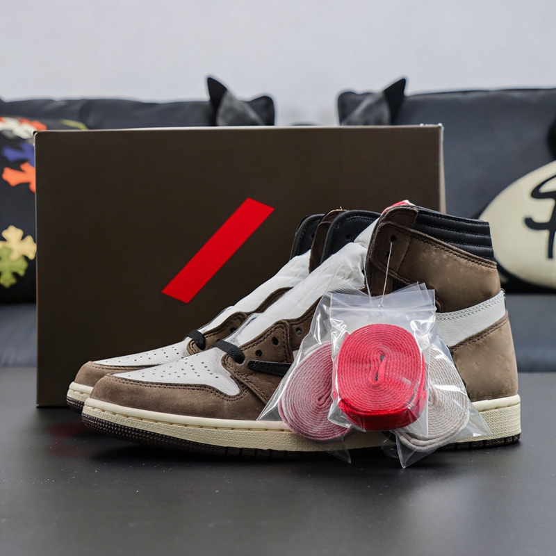 With Box 1s High OG Mocha Retro LJR HUPU Basketball Shoes 1 Sail Dark Mocha-University Red-Black Trainers Top Level Sneakers Available Size Eu 36-48.5