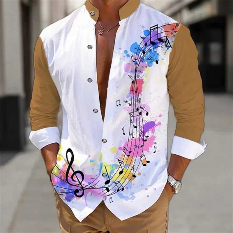 Mens shirt long-sleeved fashion cardigan music notes shirt Hawaiian 3D printed shirt XS-6XL super large size shirt comfortable M260305