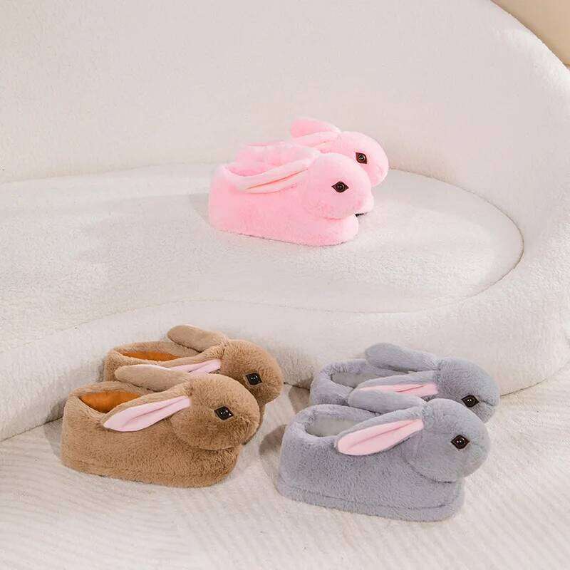 Cute Rabbit Slippers Women Cartoon Bunny Shoes Warm Faux Fur Soft Sole Girls Indoor Home Floor Slipper Funny House Footwear