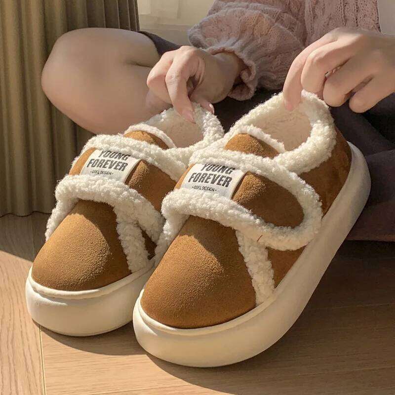 Indoor Warm Cotton Slippers For Women Winter Platform Soft Plush Thick Sole Girls Home Floor Daily Walking Fluffy Shoes