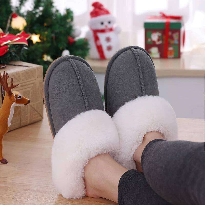 Kidmi Indoor Outdoor Fuzzy House for Women Fluffy Memory Foam Suede Slippers Faux Fur Collar Woman Shoes