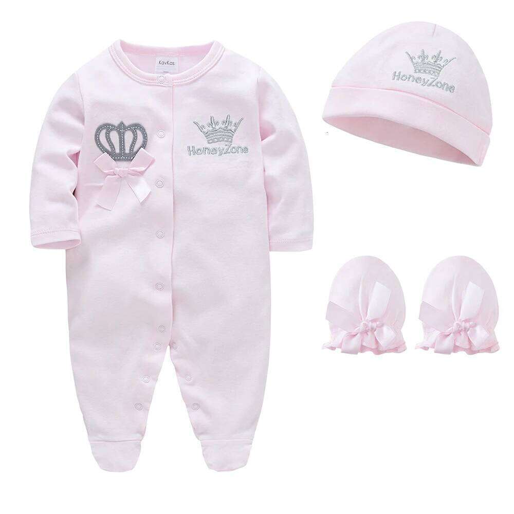 3PCS/lot Pink Clothes Set Boys Roupa de bebes Girls Plain Baby Clothing Sets Rompers Newborn Cotton 0-9M Z260304