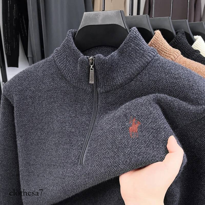 Luxury Quality Men Long-Sleeved Knitwear Mock Neck Half-Zip Thicken Horse Embroidery Spring New Pullover Fashion Casual MensWear - view 6
