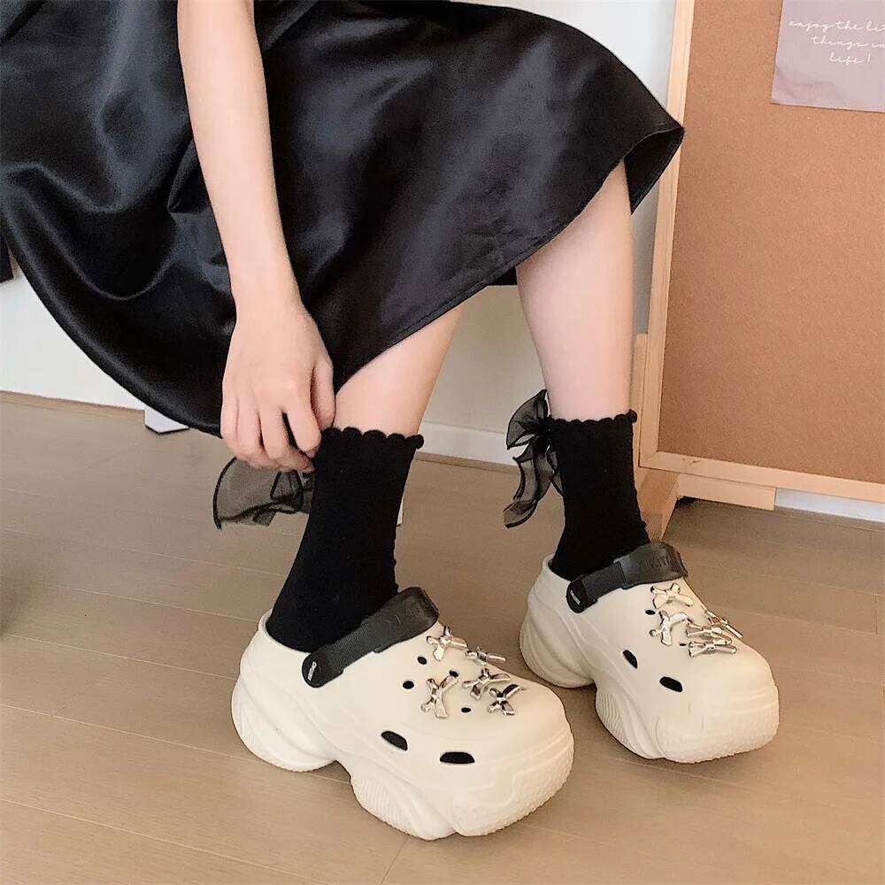 DIY Bow Knot Platform Clogs For Women Indoor Street Slippers Thick Sole Mixed Colors Home Beach Shoes Female Fashion Sandals