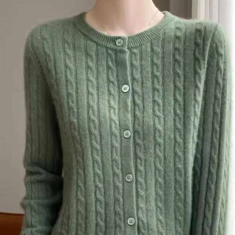 Autumn Winter 2025 Women Cardigans O-neck Solid Sweater Spring Long Sleeve Single Breasted Knit White Fashion Korean warm Jumper XJ260305