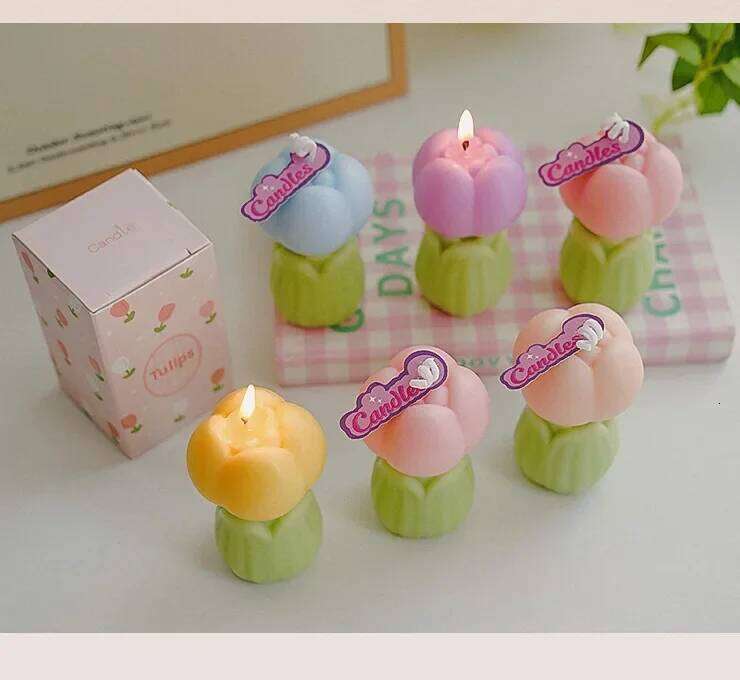Aromatherapy Scented Tulip Flower Bud, Soy Wax Candles, Wedding Candle, Birthday Party, Home Decoration W260304 W260305