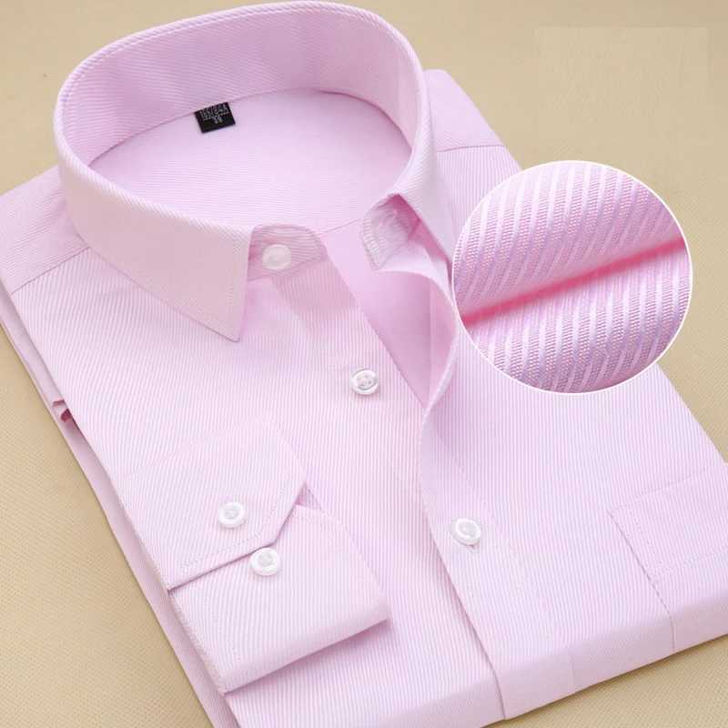 8XL Plus Size Mens Top Quality Dress Shirts Long Sleeve Slim Fit Solid Striped Business Formal White Shirt Male Social Clothing M260305