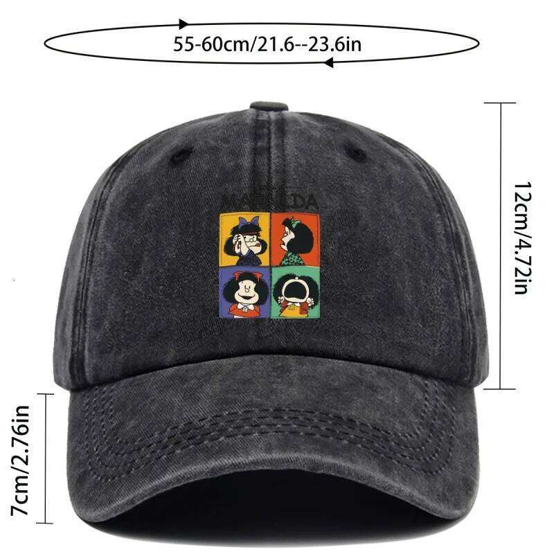 Simple Cartoon Four-Grid Printed Washed Vintage Soft Top Sunshade Unisex Versatile Baseball Cap Y260304