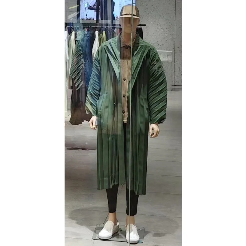 Japan Pleated Mens Trench Coat Miyake Fall Winter Loose Drape Casual British Style Mediumlength Jacket WrinkleFree 260302