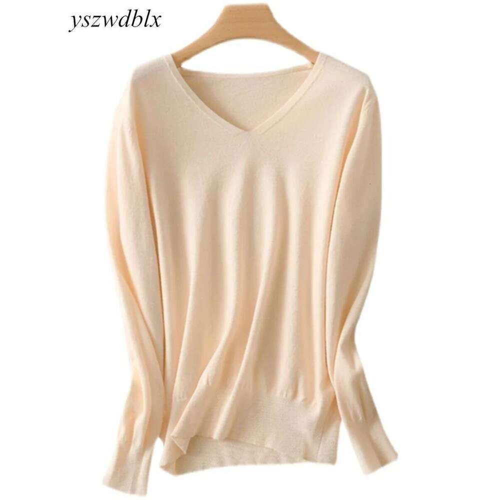 YSZWDBLX Womens Sweaters Spring Autumn V-neck Knitted Pullovers Loose Bottoming Shirt Cashmere Fashion Jumper Solid Pink Sweater XJ260305