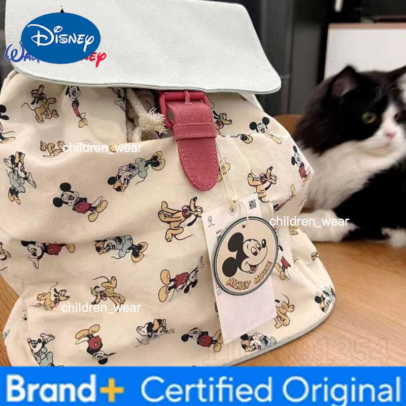 Disney Mickey New Backpack Luxury Brand Fashion Womens Backpack Canvas Large Capacity High Quality Drawstring Cartoon Book Bag H260305