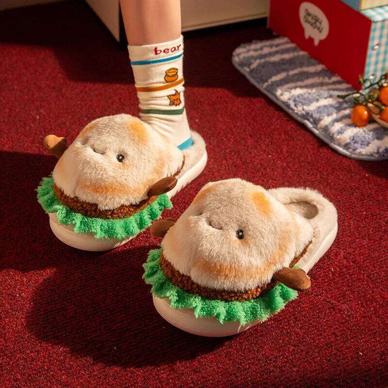 French Fries Cotton Slippers Women Men Autumn Winter Home Floor Shoes Cute Cartoon Warm Faux Fur Couples House Fluffy Slides