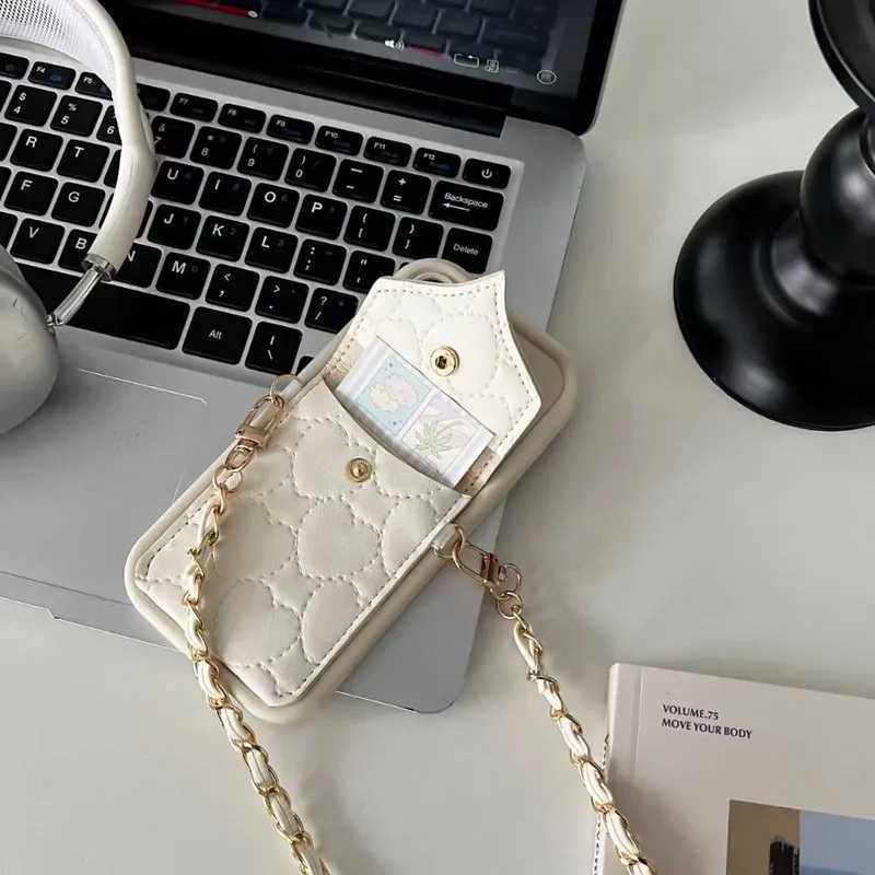 Heart Quilted Chain Wallet Phone Case for A5X A3X A3 A5 Pro Reno 10 11 12 13 14 Pro 14F 13F 12F 11F 2F Card Holder & Crossbody StrapT260305