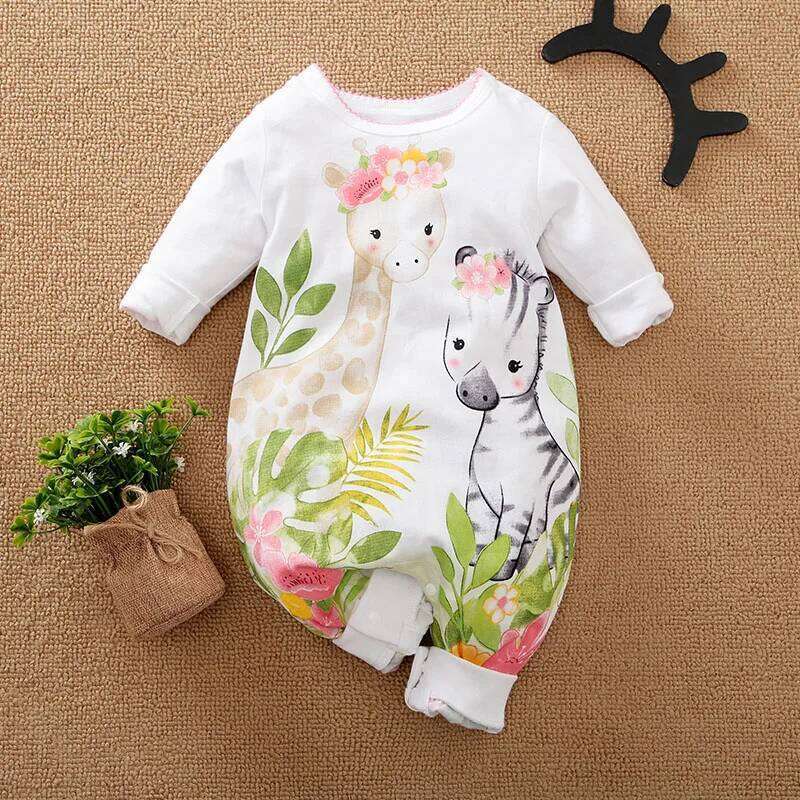 Newborn Baby Clothing Solid Color Fashionable Long Sleeved Cute Giraffe Girl Spring And Autumn Jumpsuit Z260304