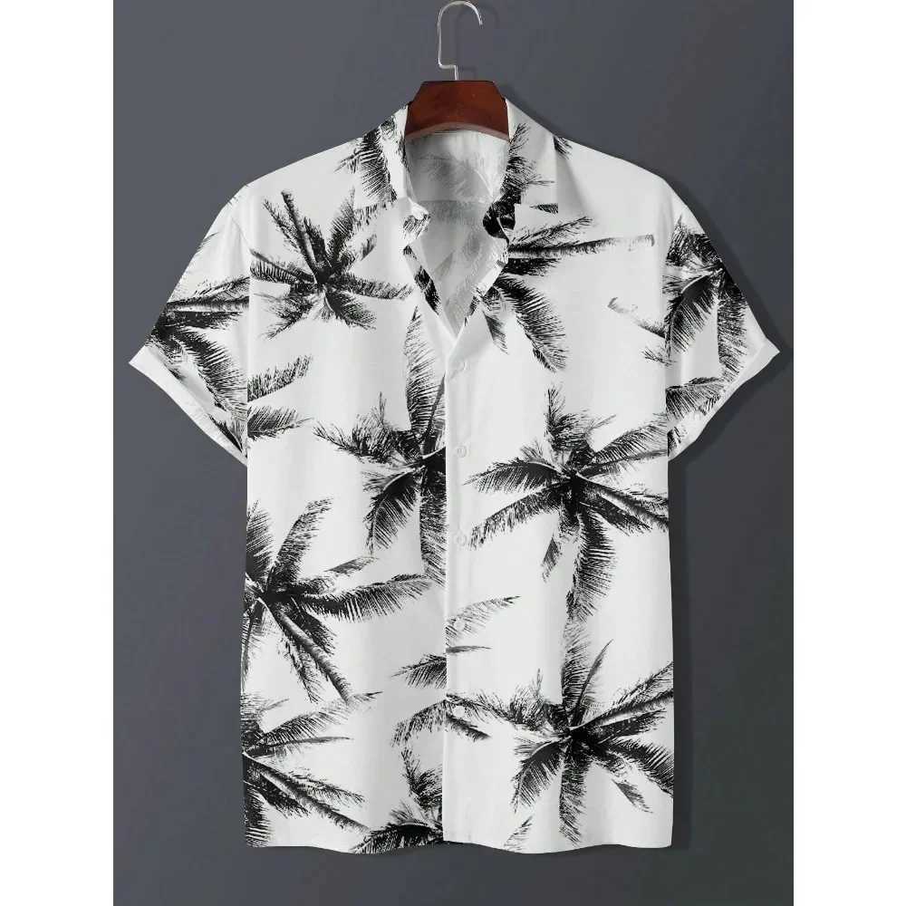 Hawaiian Shirt Man Print Casual Thin Beach Slim Fashion Shirt Black Social Vintage Funny Oversized Clothes M260305