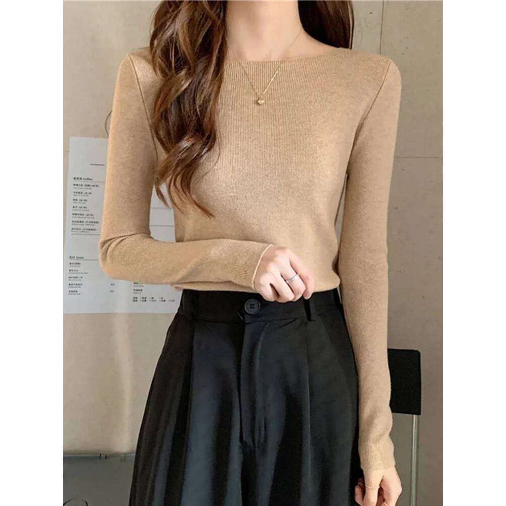 ITOOLIN Autumn Winter Women Sweaters Slash Neck Slim Knitted Pullovers chic Basic Solid Jumper Female Sweater Casual Jersey Tops XJ260305