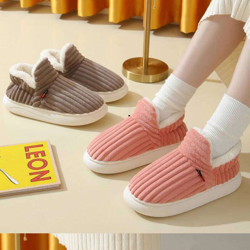 Kidmi Women's Corduroy Soft Plush Slippers Warm Anti-slip Popular House Cotton Shoes for Men and Women