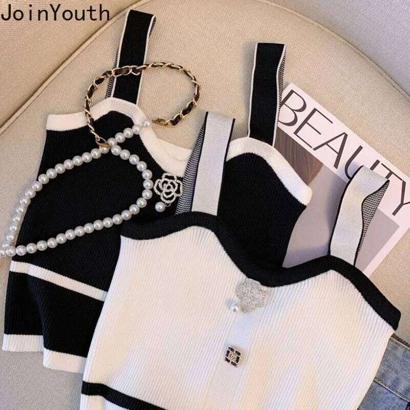 Knitted Tanks Women Clothes Sleeveless Tunic Temperament Korean Vest 2025 Ropa Mujer Fashion Sexy Camis Summer Crop Tops 27U009 Mdng260304