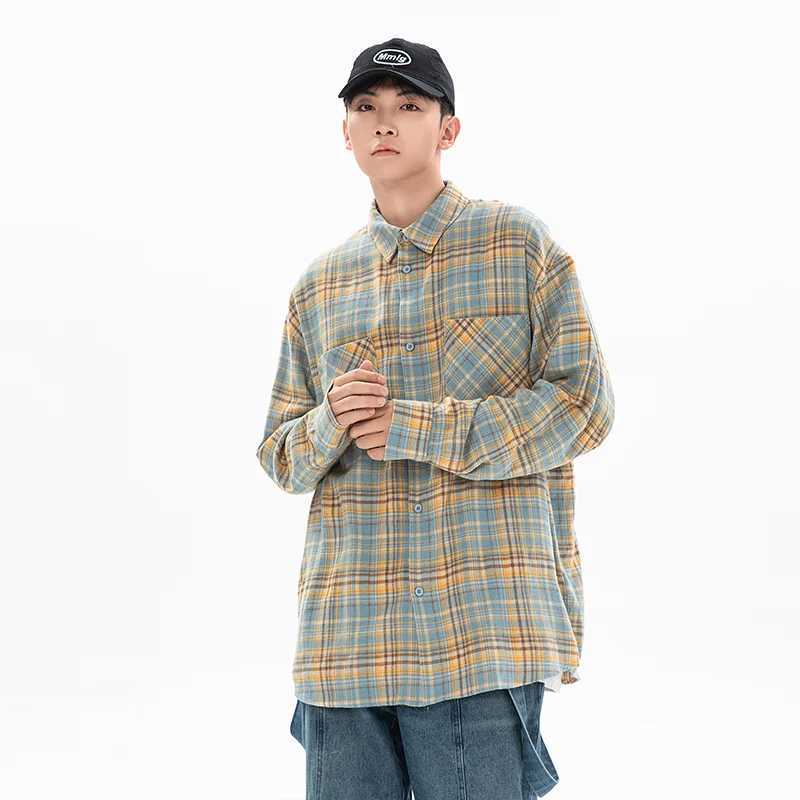 Cityboy Girls Student Loose Casual Oversize Long Sleeve Plaid Shirts Sunscreen Cardigan Men Women Shirts Campus Couple Clothing M260305