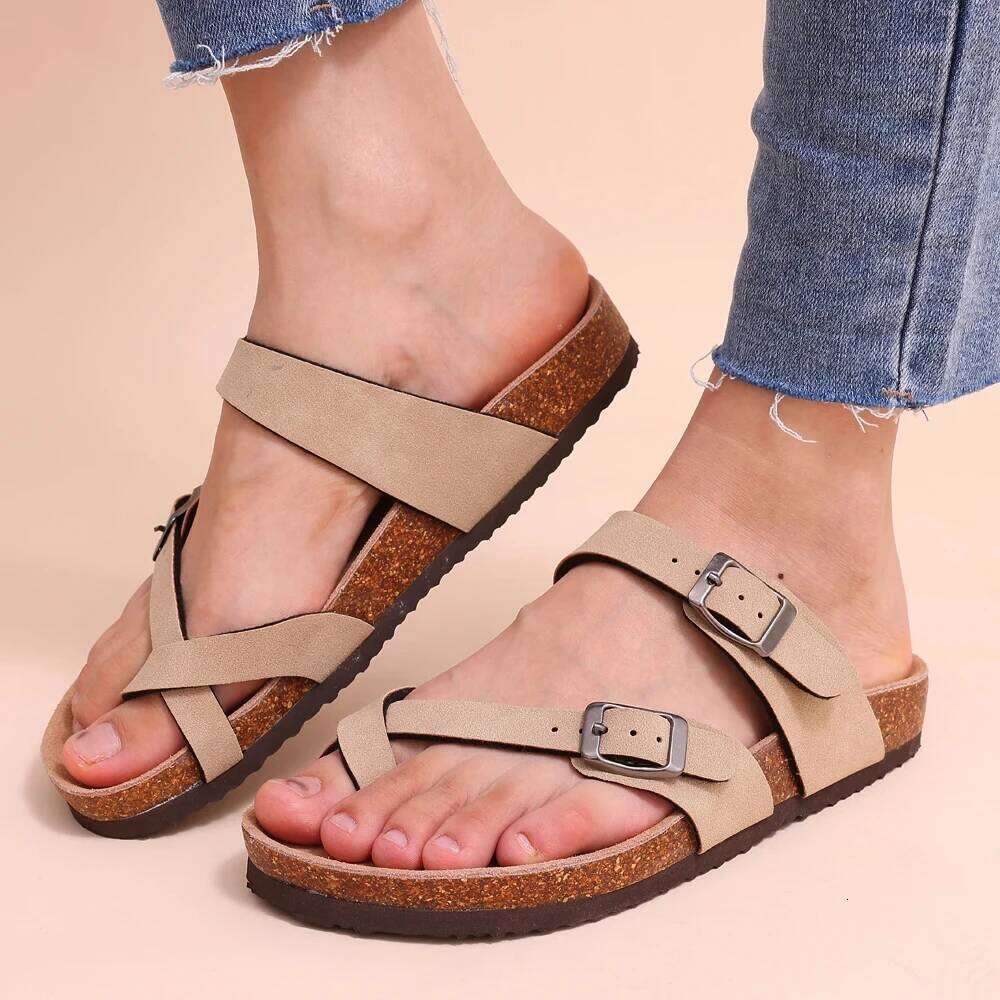 Kidmi New Fashion Women's Summer Cork Clogs Sandals Classic Women Mules Soft Suede Beach Slides With Adjustable Buckle