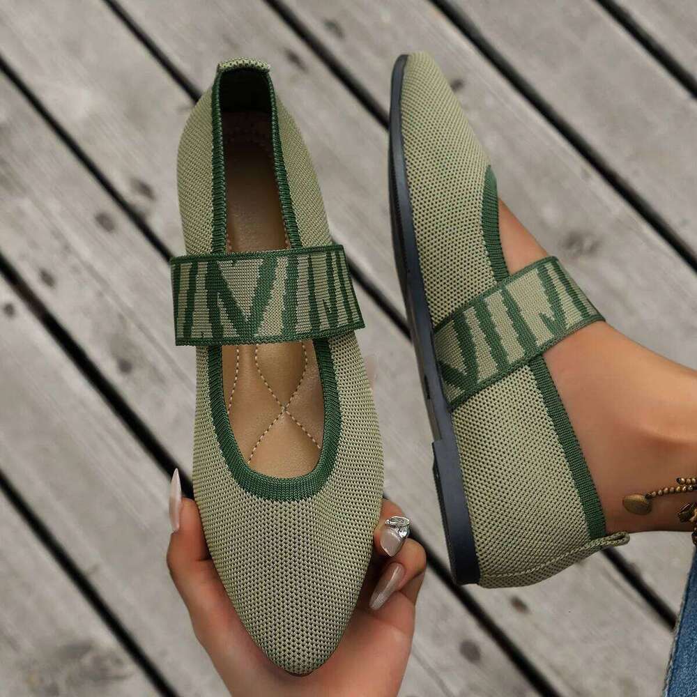 Knitted Color-block Women's Flat Dressy Ballet Flats Casual striped straps Pointed Toe Loafers Female Daily Shoes Big Size