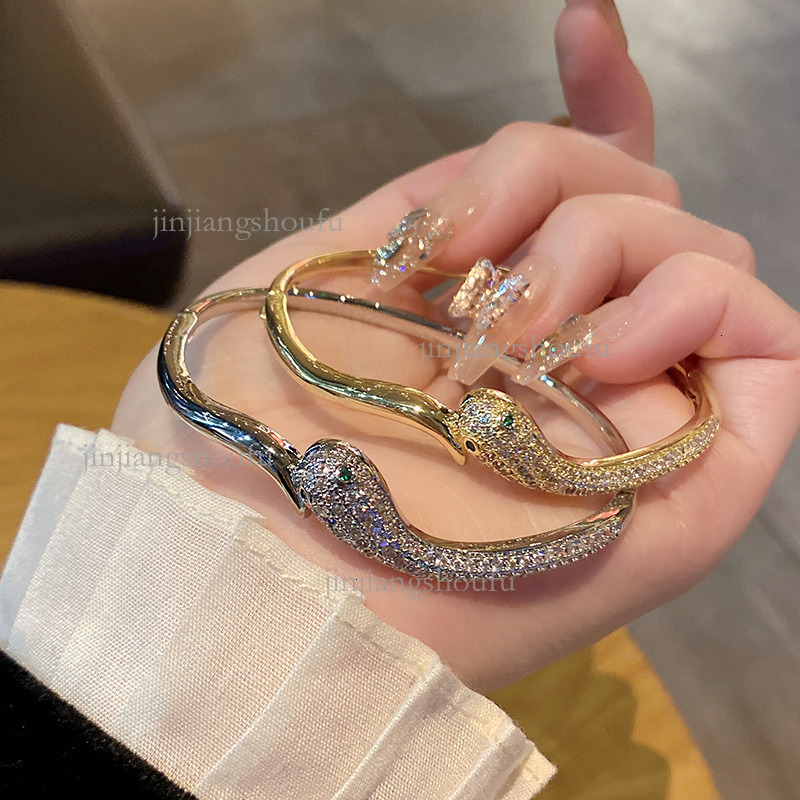 2026 Designer Bracelet Luxury Trendy Genuine Gold Plated Zircon Serpentine Women's Bracelet European And American Exaggerated Personalized Fashio