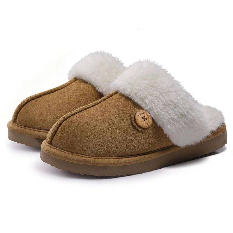 Kidmi Women's Fuzzy Slippers New Button Style Winter Fluffy Memory Foam Home Indoor And Outdoor For Woman Warm Shoes