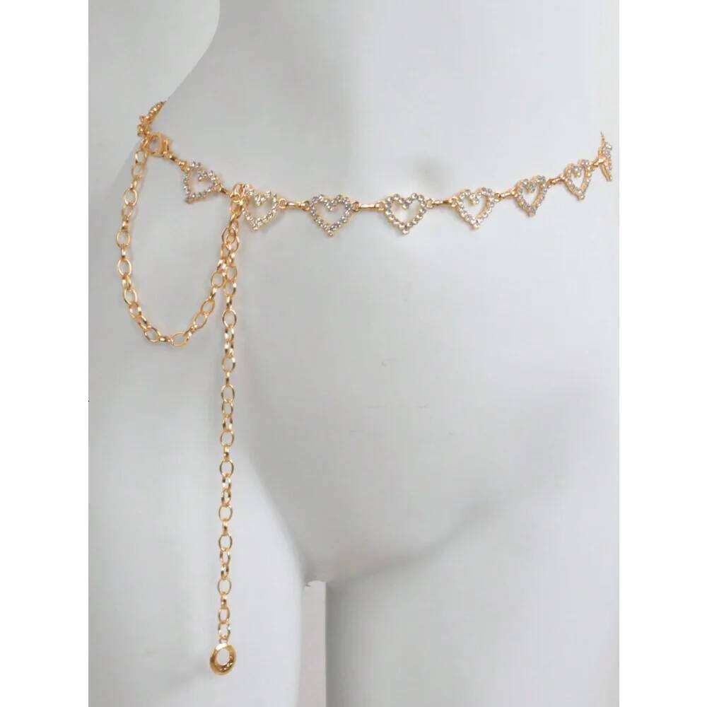 Fashion Rhinestone Heart Waist Chain Women Girls Adjustable Body Belt Belly Jewelry Tassel Design for Dresses Jeans S260304