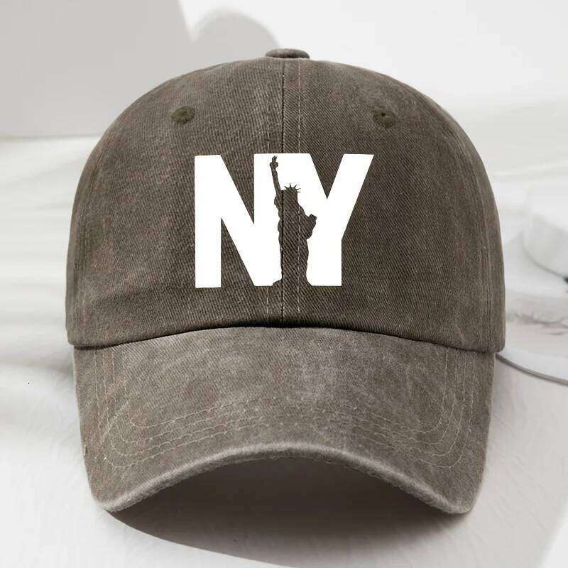 Unisex NY Goddess print soft top baseball cap, retro adjustable outdoor hat, suitable for sports, fishing, and hiking Y260304
