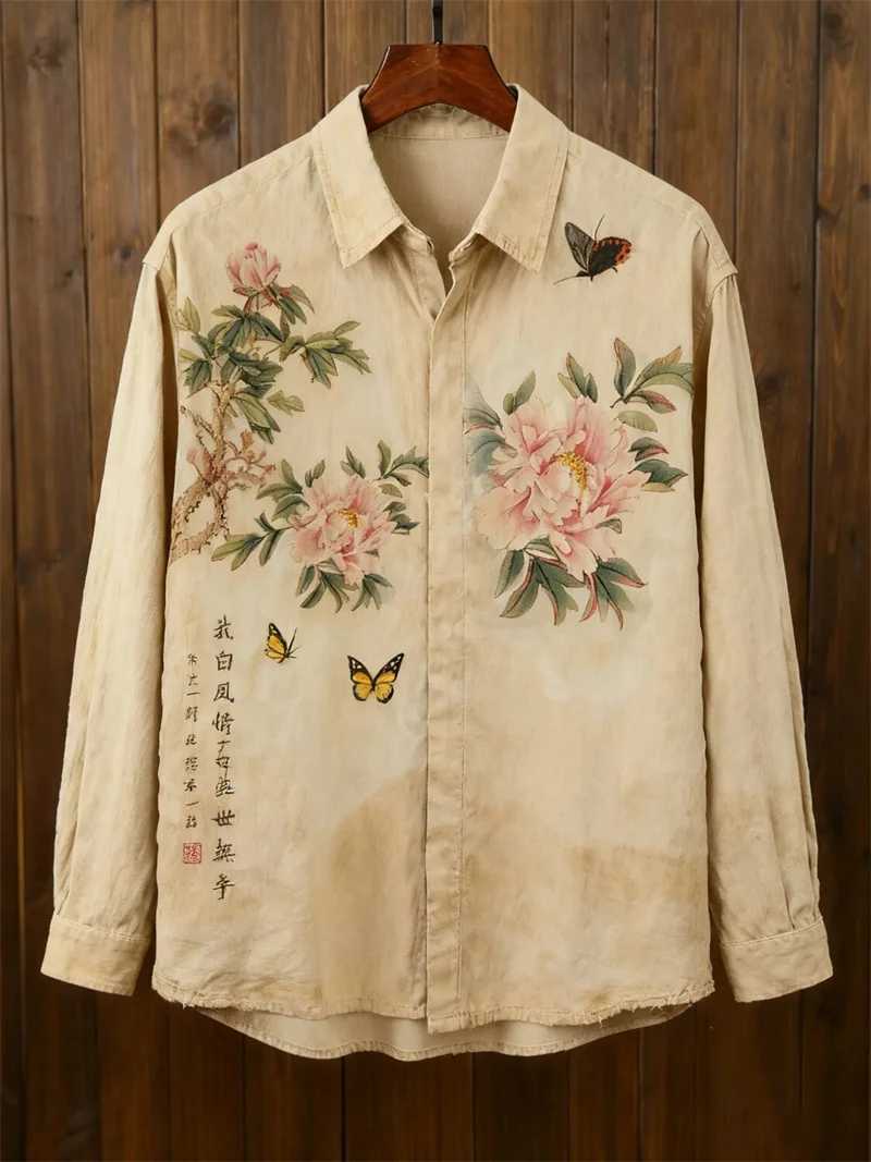 New mens linen long sleeved shirt casual shirt 3D animal print long sleeved fashionable and comfortable top M260305